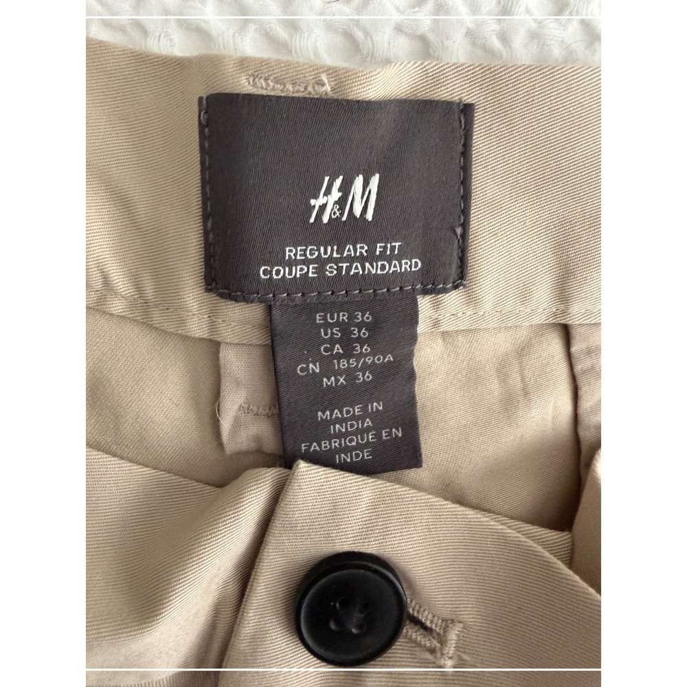 HM Mens Regular Fit Chino Shorts Beige Khaki Mid Length Size 36 NWT - Picture 3 of 4